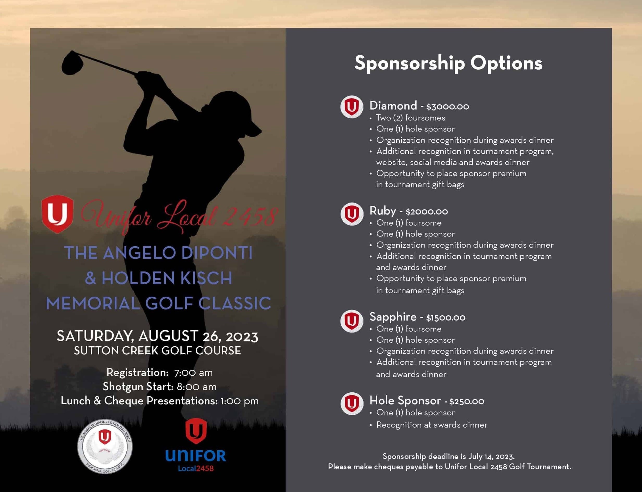 2023 Angelo DiPonti and Holden Kisch Memorial Golf Classic Sponsorship Options